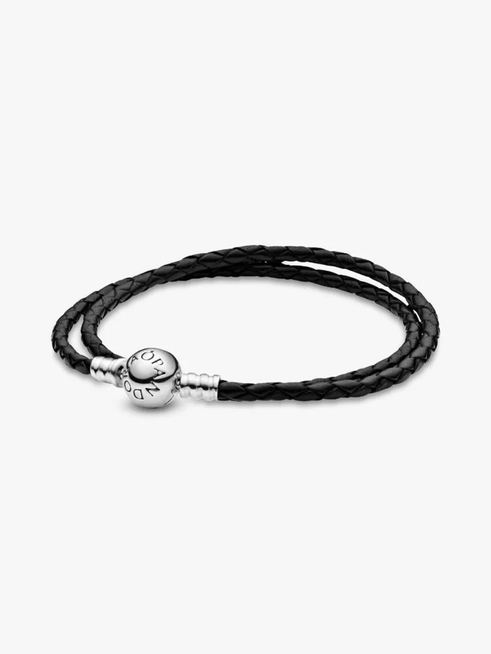 Pandora Black Braided Double Wrap Bracelet with Silver Clasp